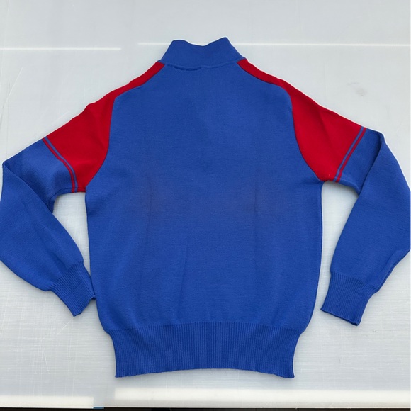 VINTAGE Obermeyer 1/4 Zip 100% Wool Sweater , Andre style, Blue Red Color block - Picture 2 of 5